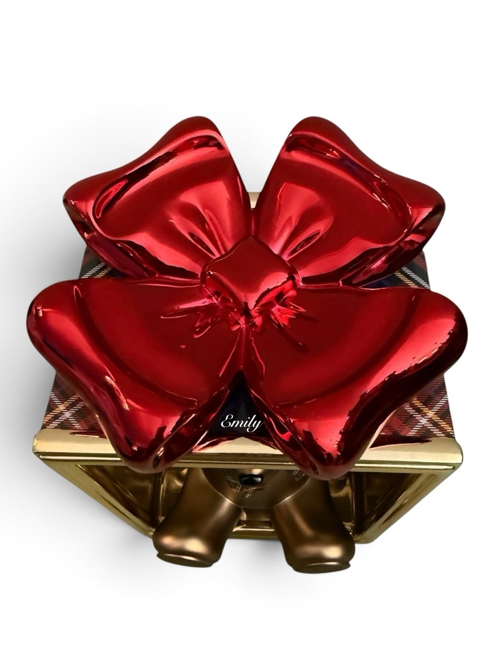 Bath & Body Works Gold TEDDY BEAR PRESENT Pedestal 3-Wick Candle Holder 🧸 - Picture 3 of 10